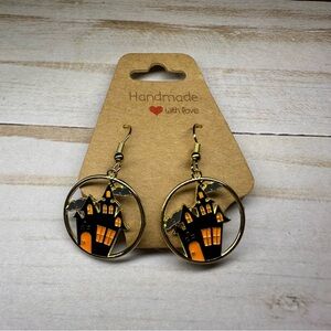 Handmade Halloween Earrings with Haunted‎ House Design